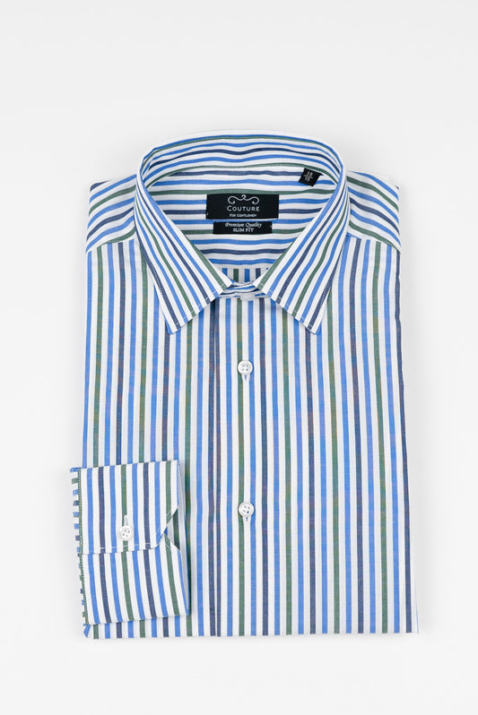 (product) Camasa barbati bumbac in dungi bleu-verde slim fit Cms05blv