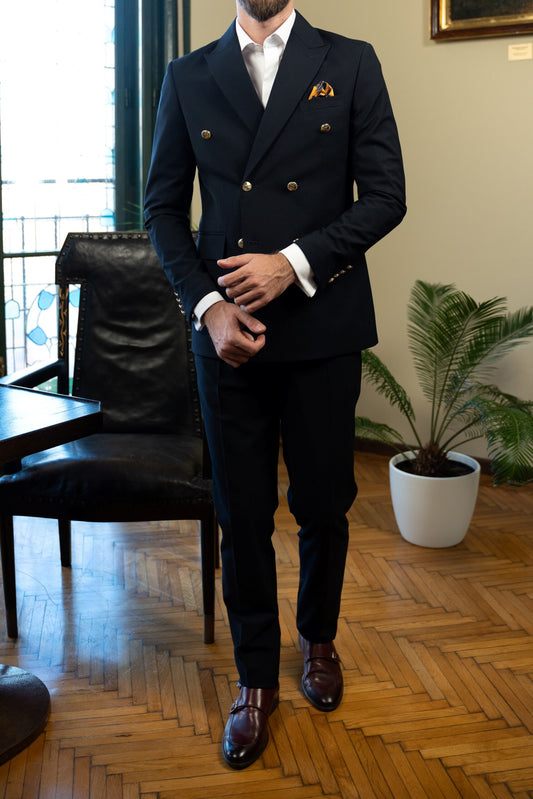 (product) Costum Barbati Bleumarin Doua Randuri de nasturi Tailored Fit Cfg315