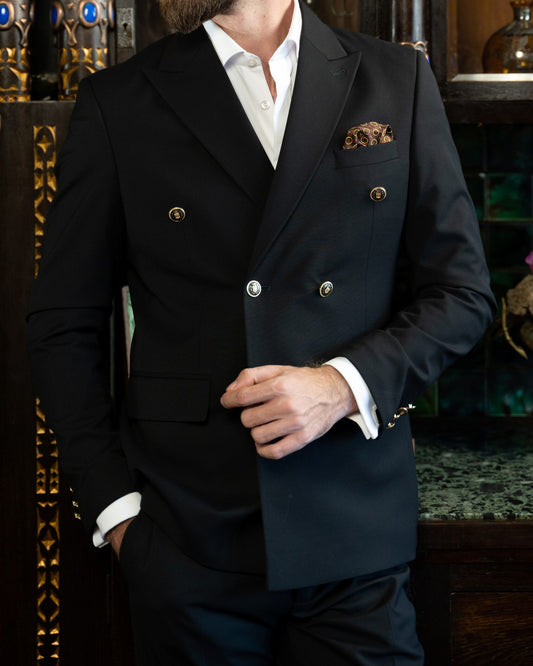 (product) Costum Barbati Negru la Doua Randuri de nasturi Tailored Fit Cfg316