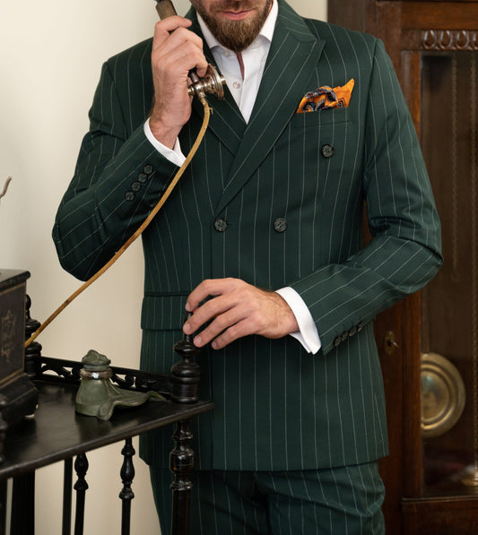 (product) Costum Verde Inchis Dungi la Doua Randuri de nasturi Tailored Fit Cfg323