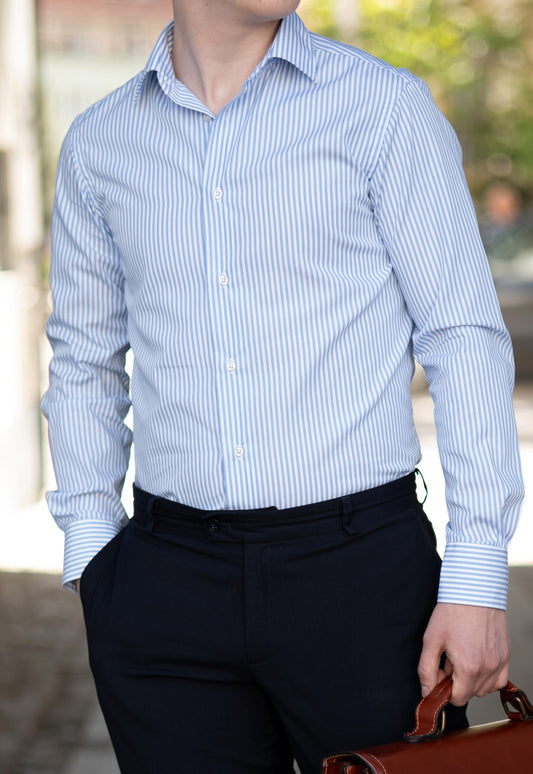 (product) Camasa barbati bumbac in dungi bleu slim fit easy iron Cms05bl-ei
