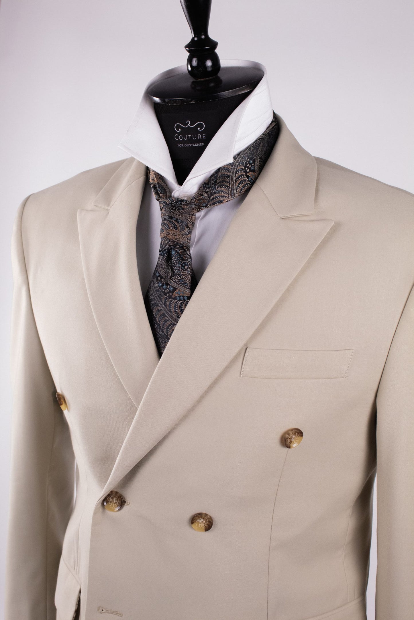 Men's Beige Double Breasted Tailored Fit Suit Cfg327
