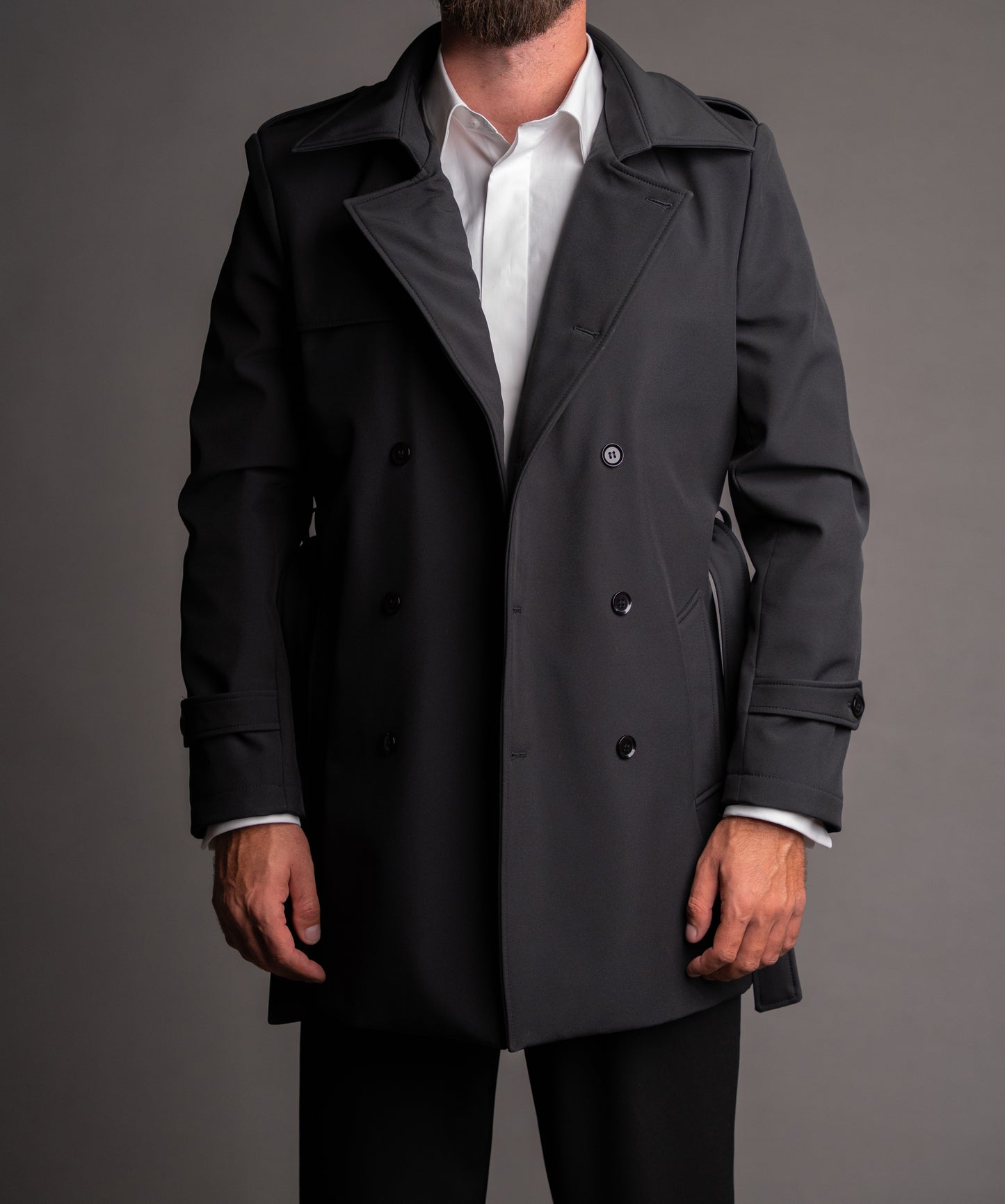 Men's waterproof black trench coat TRC262