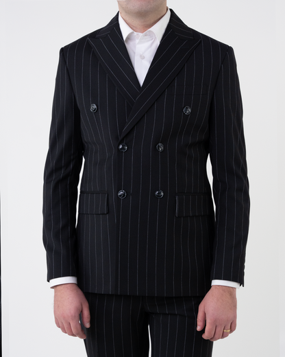 (product) Costum Barbati Negru Dungi la Doua Randuri de nasturi Tailored Fit Cfg321