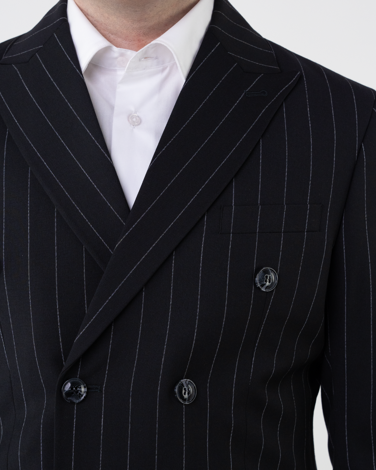 (product) Costum Barbati Negru Dungi la Doua Randuri de nasturi Tailored Fit Cfg321