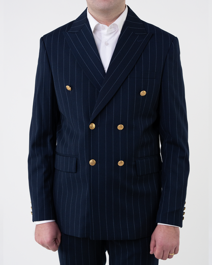 (product) Costum Barbati Bleumarin Dungi la Doua Randuri de nasturi Tailored Fit Cfg322