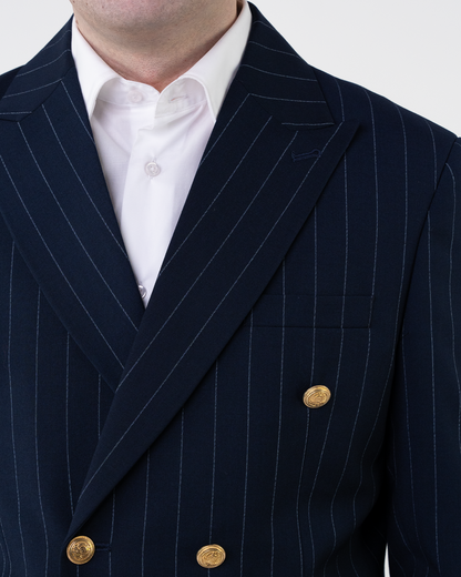 (product) Costum Barbati Bleumarin Dungi la Doua Randuri de nasturi Tailored Fit Cfg322