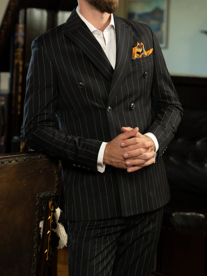 (product) Costum Barbati Negru Dungi la Doua Randuri de nasturi Tailored Fit Cfg321