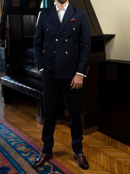 (product) Costum Barbati Bleumarin Dungi la Doua Randuri de nasturi Tailored Fit Cfg322