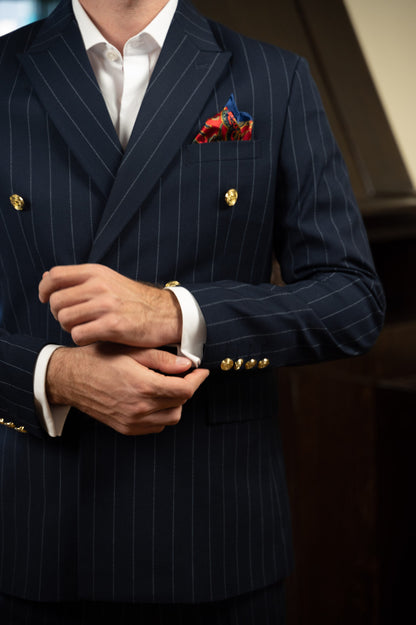 (product) Costum Barbati Bleumarin Dungi la Doua Randuri de nasturi Tailored Fit Cfg322