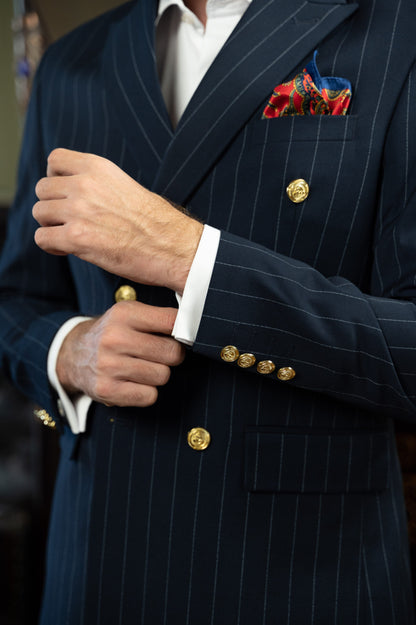 (product) Costum Barbati Bleumarin Dungi la Doua Randuri de nasturi Tailored Fit Cfg322