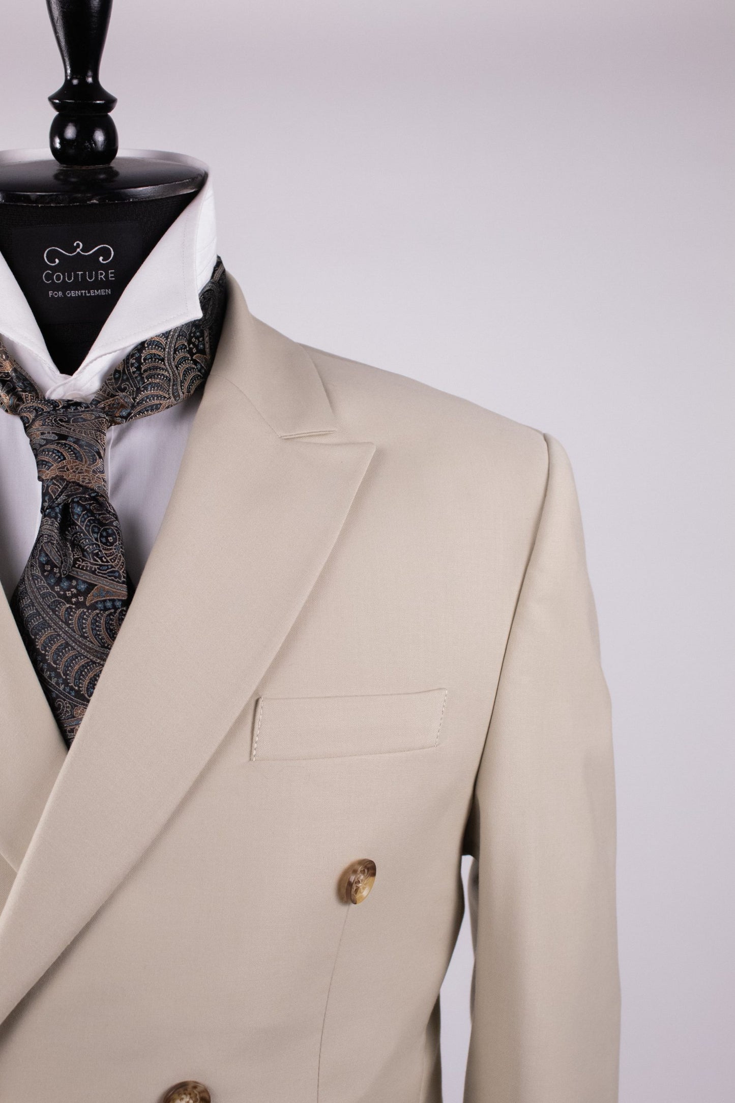 Men's Beige Double Breasted Tailored Fit Suit Cfg327