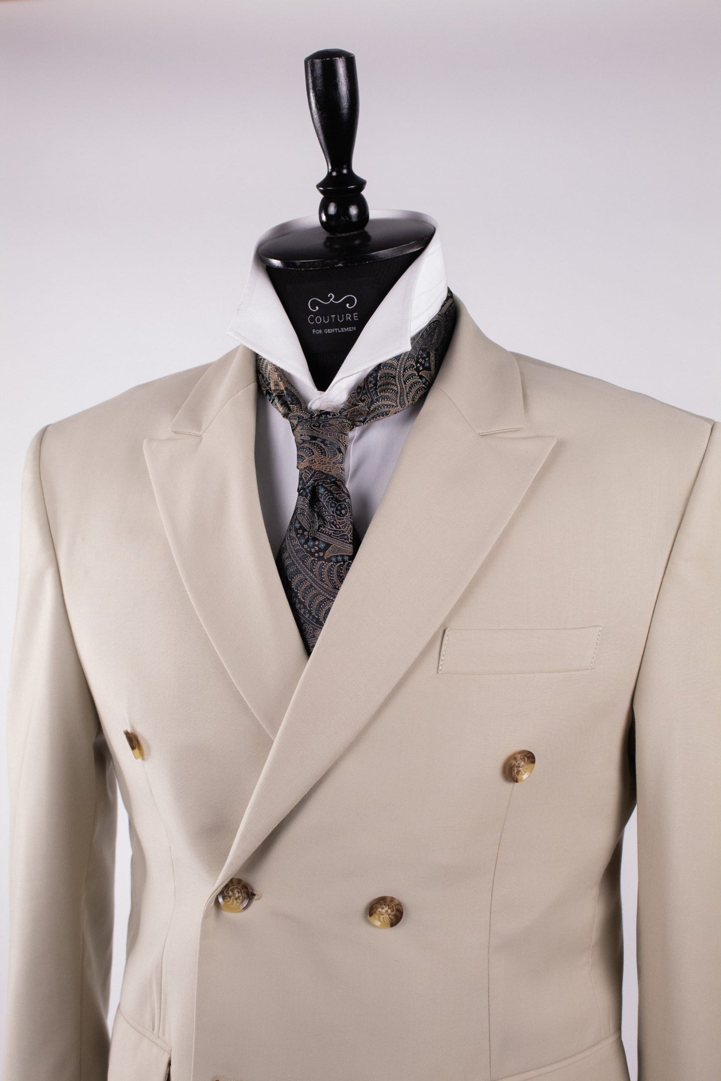 Men's Beige Double Breasted Tailored Fit Suit Cfg327