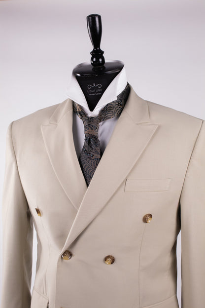 Men's Beige Double Breasted Tailored Fit Suit Cfg327
