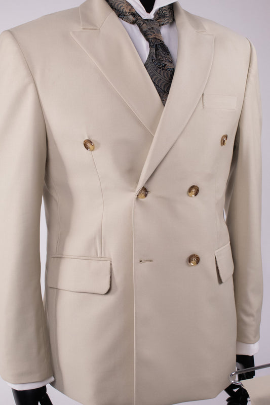 Men's Beige Double Breasted Tailored Fit Suit Cfg327